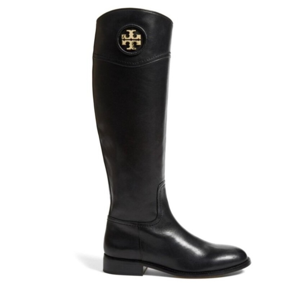 Tory Burch Ashlynn Black Leather Knee-High Riding Boots